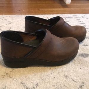 Brown leather Danskos